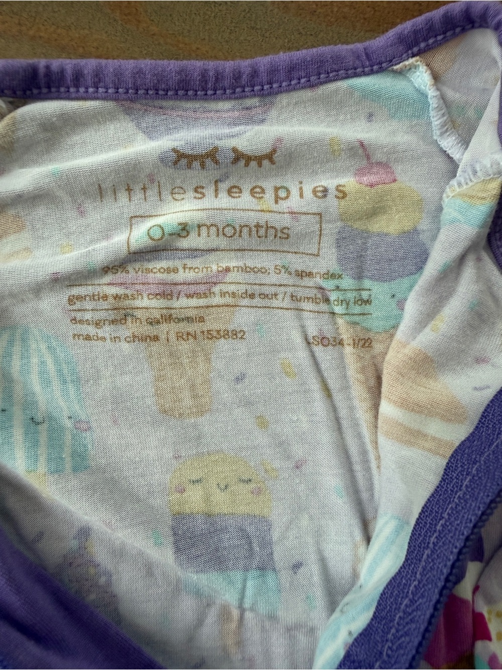 Like New Little Sleepies Ice Cream Print Bamboo Zippy Pajamas - 0-3 Months - Picture 2 of 3